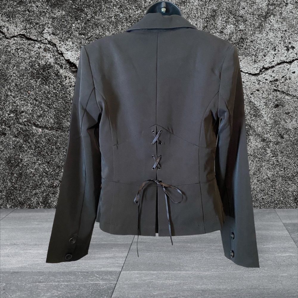 Black Corset style blazer NWOT by AZIZ lace up back sophisticated style size M. - Picture 5 of 8